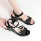 Leather Sandals Women's Open Toe Wedge Roman Shoes Women's Summer Thick Mid-heel All-match Soft Bottom Ladies Sandals