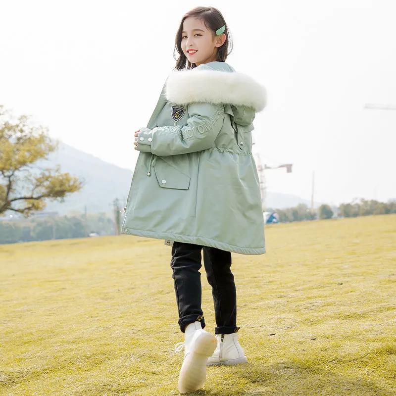 Girls Big Fur Collar Winter Coat Thicken Korean Style Pie To Overcome cotton clothes Warm and Windproof Plus Fleece Jacket
