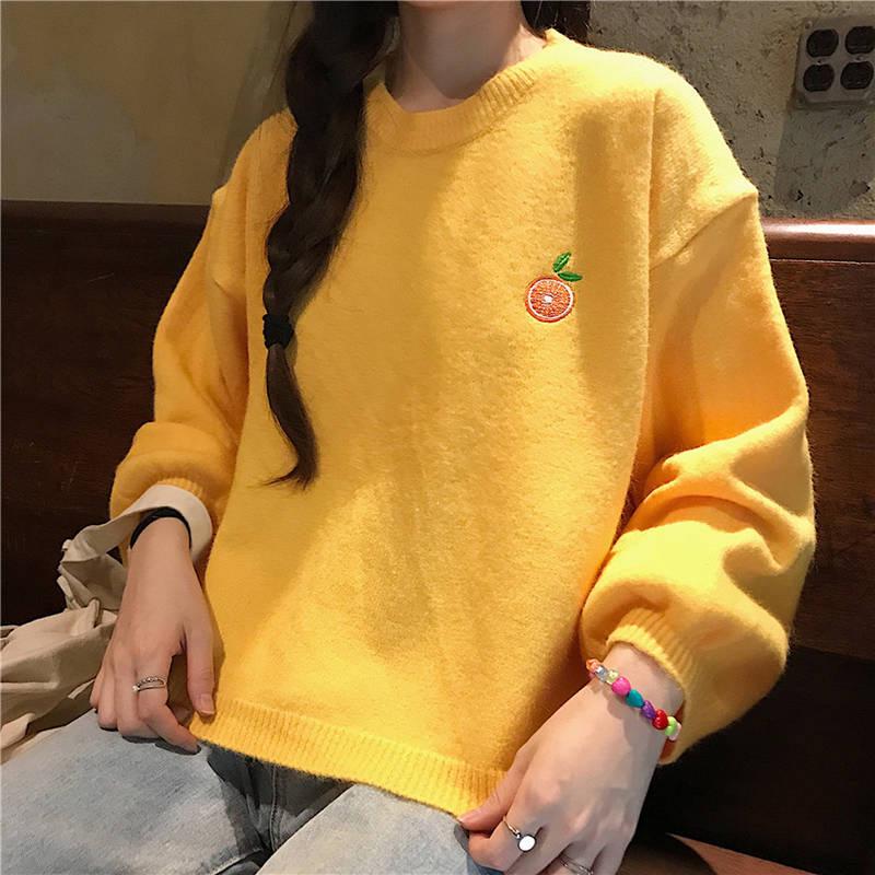 Winter Women Candy-colored Warm Pullover Sweater Girl Round Neck Loose Bottoming Shirt Top