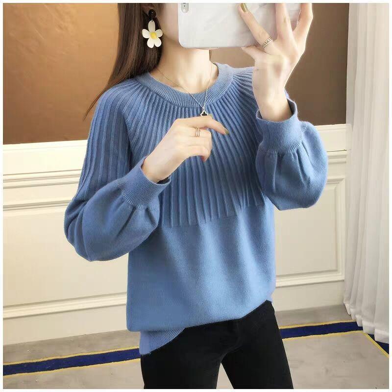 Spring and Autumn Loose Round Neck Sweater Fashion Knit Casual Bottoming Shirt Pure Color Simple Female Top