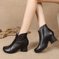 Autumn and Winter Women's Cotton Shoes, Ethnic Style Leather Thick Heel Round Toe Short Boots Full of Visual Sense