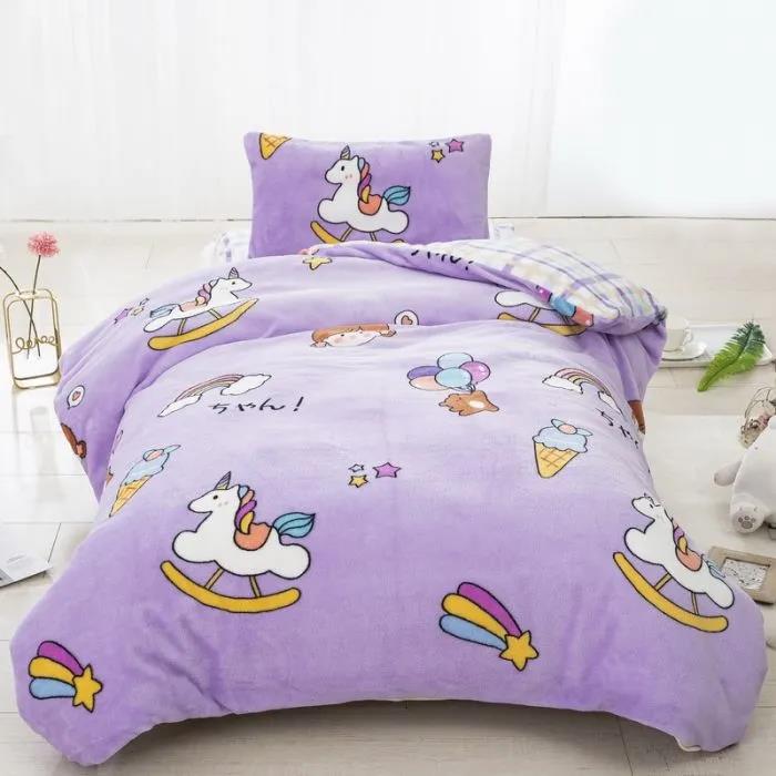 Children's Bed Three-piece Pillowcase Quilt Cover Sheet Milk Velvet Warm Bed Set Cartoon Animals