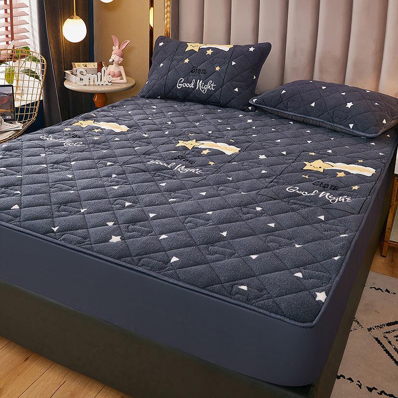 3pcs/set Lamb Velvet Bedspread Thick Quilted Coral Velvet Mattress Protector