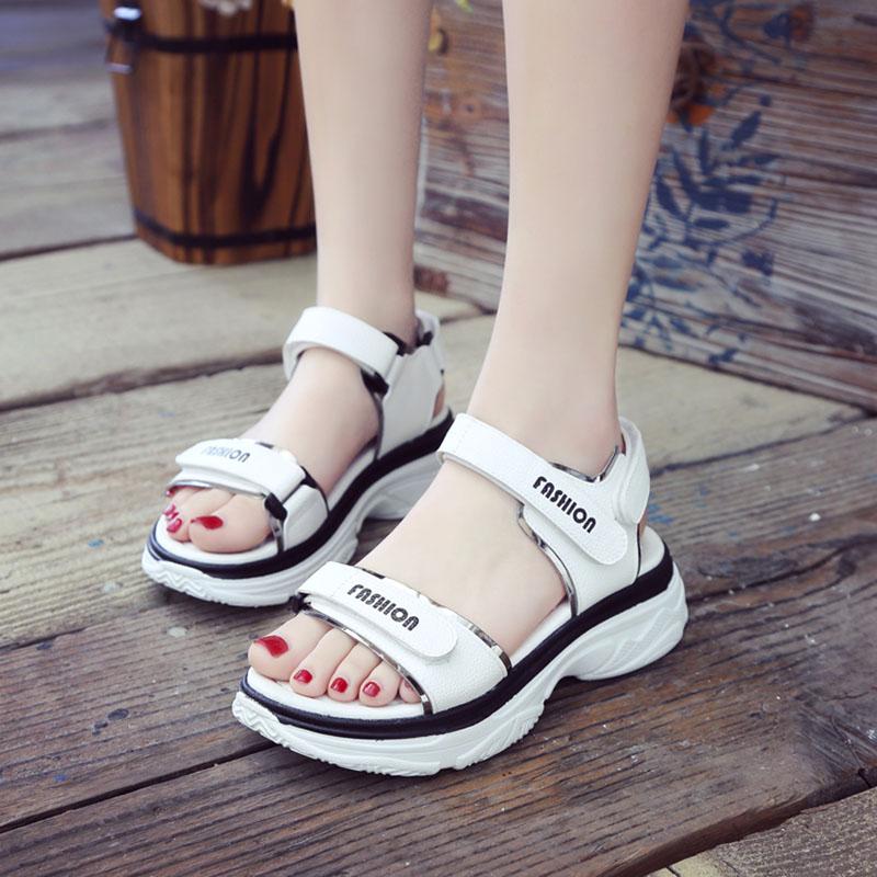 Korean Women's Flat Sandals All-match Rome Velcro Summer Shoes Student Platform Casual Women's Shoes