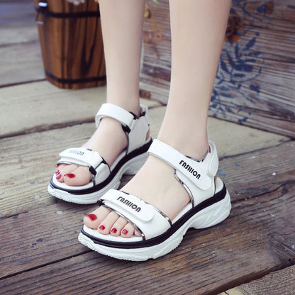 Korean Women's Flat Sandals All-match Rome Velcro Summer Shoes Student Platform Casual Women's Shoes