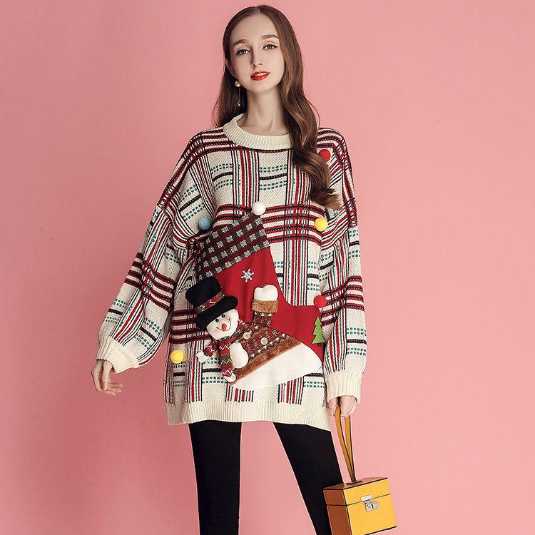 Long sleeve sweater Winter Round neck sweater Large size Christmas clothing Sweater Woman Loose