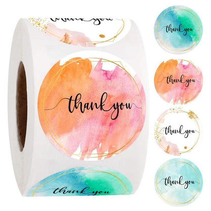 500 Sheets/roll Round Sealing Sticker Thank You Sticker Watercolor Cute Crafts Gift Decoration Sticker