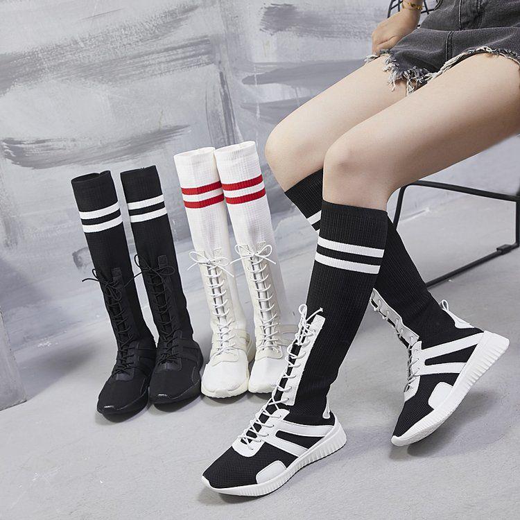 Ins Super Fire Shoes Female 2019 Autumn Elastic Socks Shoes Breathable High-top Long Boots