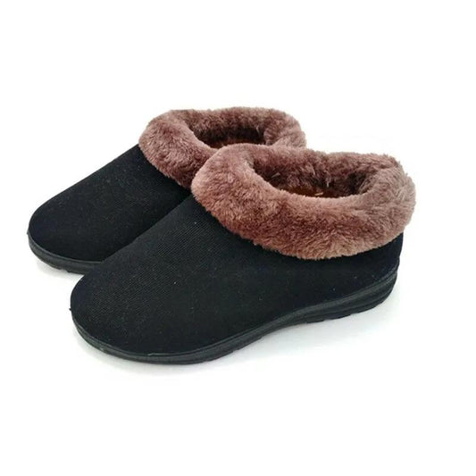 Women's Plus Velvet Warm Non-slip Cotton Shoes Home Shoes Slippers Mother Shoes Corduroy Cotton Shoes Flat-bottomed Soft Shoes for The Elderly