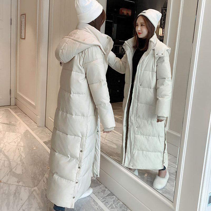 Winter Solid Color Casual Jacket Long Over-the-knee Thick Padded Jacket Fashionable and Versatile Female Down Padded Coat