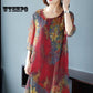 Boussac Western Floral Print Woman Half Sleeve Vestidos Mujer Elegant Silk Dress 5xl