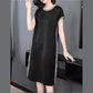 Split Design L-XXXXXL Summer Chiffon Plus Size Dress Summer Short Sleeve Round Neck Over The Knee Solid Color Dress