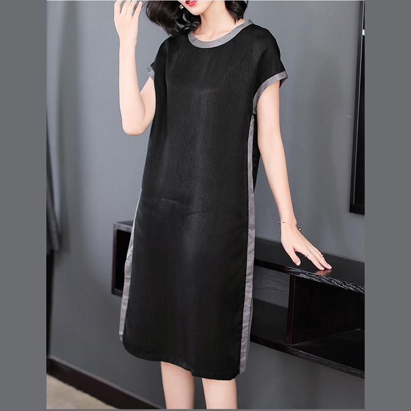 Split Design L-XXXXXL Summer Chiffon Plus Size Dress Summer Short Sleeve Round Neck Over The Knee Solid Color Dress