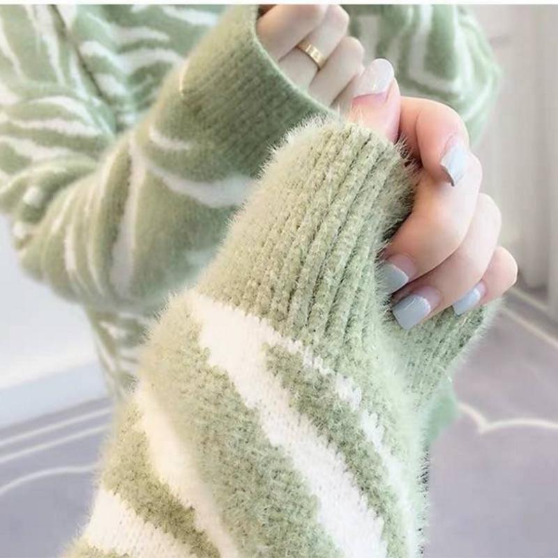Pofulove New Loose Pullover Lazy Sweater High-quality Mink Wool Sweater Women's Autumn and Winter