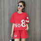 Pure Cotton Casual Sportswear Suit Women's Summer Printing Loose Short-sleeved Shorts Running Two-piece Home Comfort Suit