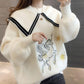 Autumn and Winter College Style Sweater Loose Knit Sweater Doll Collar Jacket Long Sleeve Pullover Women's Bottoming Shirt