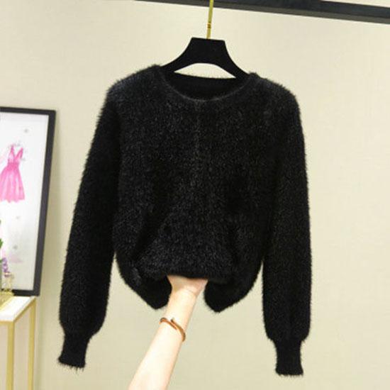 Pofulove 8 Colors Cute Long Latern Sleeve Knitted Shirt O-neck Loose Blouse Simple Color Sweaters