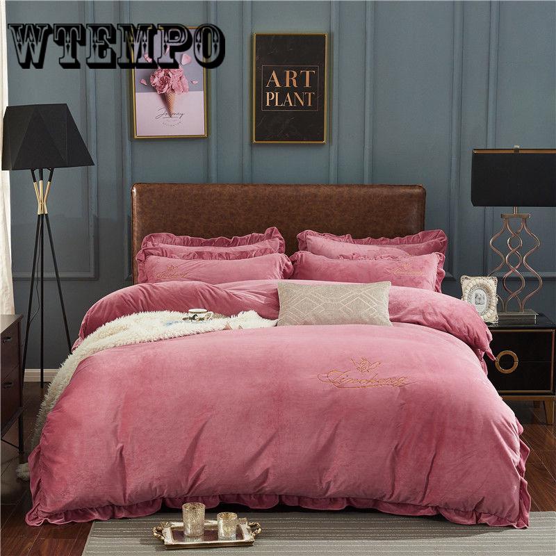 Luxury Fleece Fabric Bedding Sets Queen King Size Winter Bed Duvet Cover Bed Sheets Linen Set