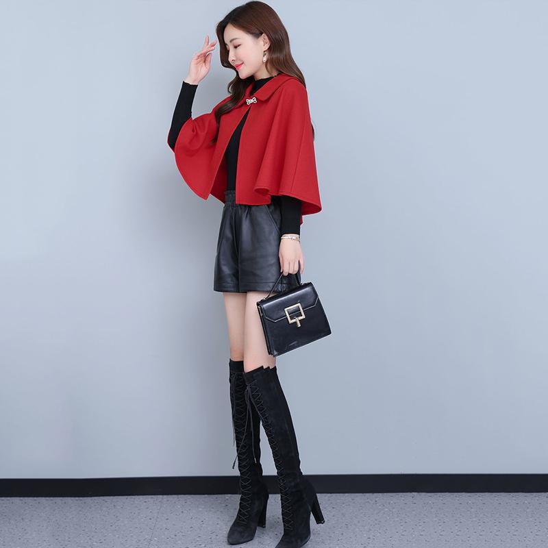 Jacket Women's Autumn and Winter All-match Shawl Cloak Outside Short Cloak Woolen Coat Temperament Elegant Lady Shawl