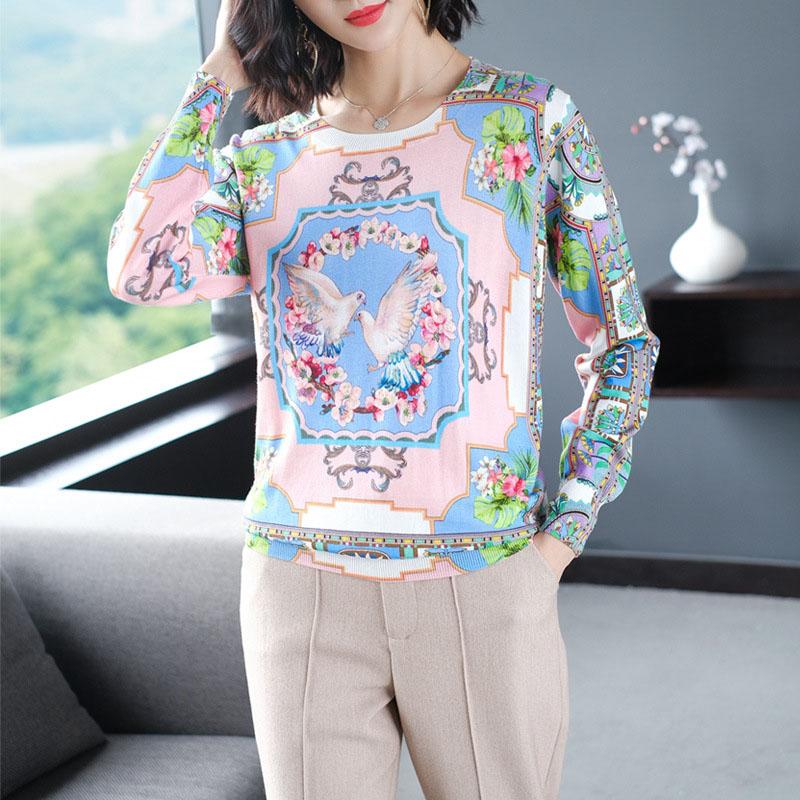 Autumn  Winter Ethnic Style Printed Sweater Women Short O-neck Pullover Loose Plus Size Wool Sweater Ladies Knit Jumper Top