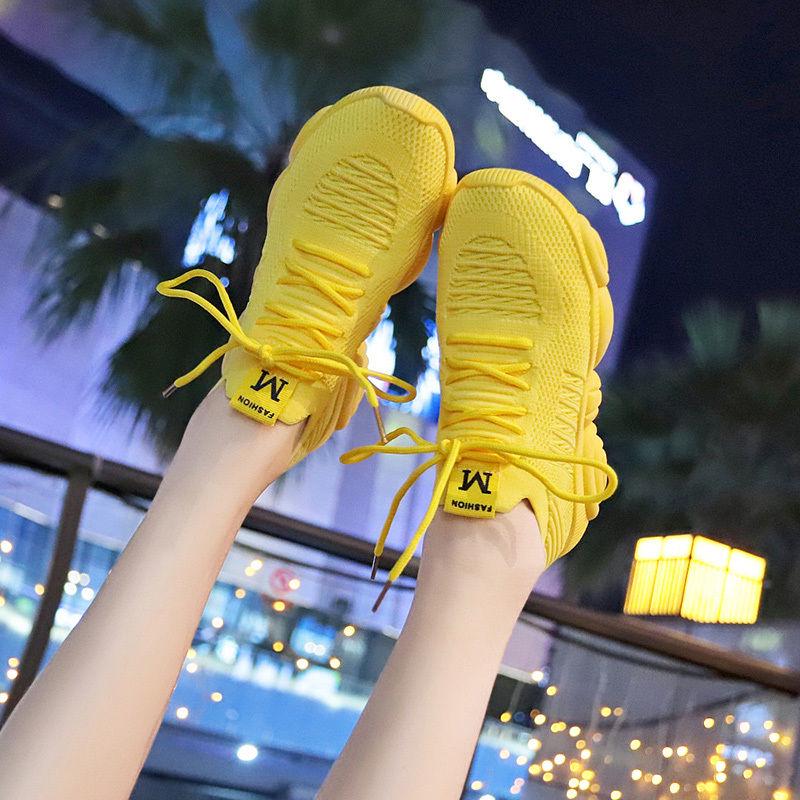 Sports Shoes Female Ins Breathable Lightweight Flying Woven Shoes Female Students Wild Running Shoes