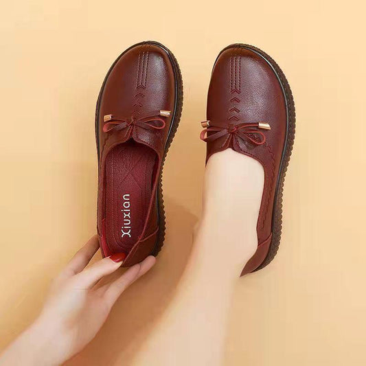 Mother's Shoes Soft-soled Leather Shoes Spring and Autumn Leather Comfortable Women's Single Shoes Non-slip Casual Shoes Ladies Flat Shoes