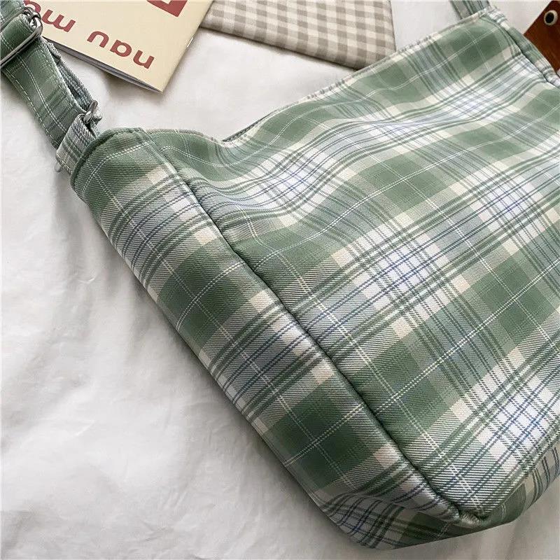Women Canvas Bags Travel Casual Large Daily Shoulder Handbag Simple Hobo Bags Large-capacity Plaid Bag