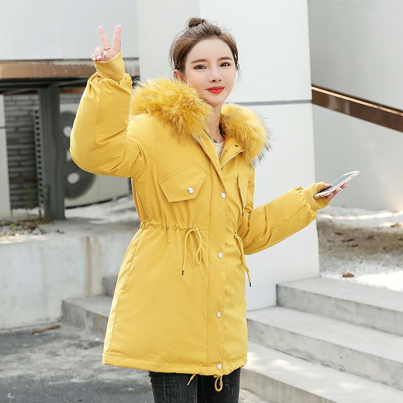 Women's Eiderdown Cotton Padded Jacket Winter Thick Hooded  Parka Coat  Drawstring Jacket Coat with Faux Fur Collar