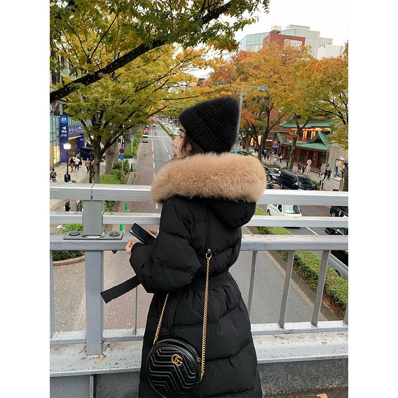 Korean Style White Duck Down Long Section Knee-waisted Real Fox Fur Big Fur Collar Down Jacket Women Trendy