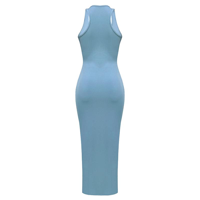 Spring and Summer Sling Dress Slim Sexy Long Dress Low-cut Solid Color Standard Size High Elasticity