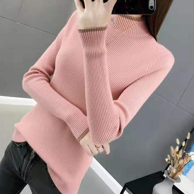 Autumn and Winter Korean Warm Knit Sweater Slim Long-sleeved Solid Color Blouse Round Neck Non-ball Sweater