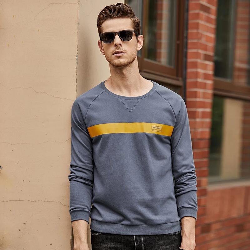 Men's Spring and Autumn Printing Shirt All-match Long-sleeved T-shirt Men's Bottoming Shirt Cotton Round Neck Comfortable Top Solid Casual Shirts