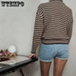 Heap Pile Neck Sweater Women Loose Casual High Neck Sweater Spring Autumn Striped Pullover Sweater