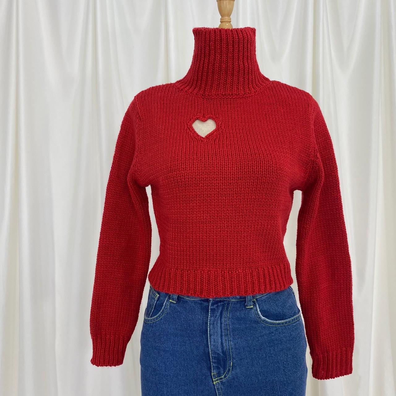 Turtleneck Sweater Women's Autumn Winter Design Sense of Love Hollow Out Slim Slimming Short Knit Sweater Long-sleeved Top