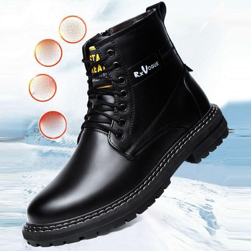 Leather Men's Military Boots Wool Cotton Shoes Thickened Warm Snow Boots Lace-up Tooling Boots Winter Short-tube Martin Boots