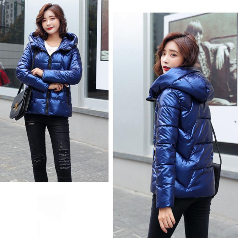 Glossy Short Women's Down Jacket Winter Korean Style Loose Cotton Clothes Casual Stand-collar Cotton Quilted Jacket
