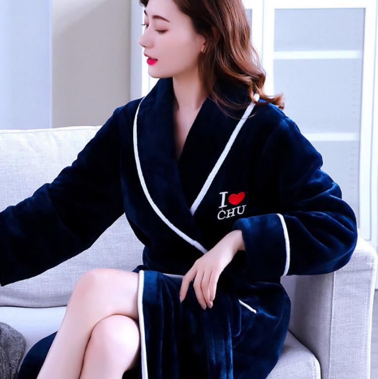 Ladies Home Clothes Love U Chest Label Bathrobe Cashmere Warm Pajamas Homewear Quick-drying Robe Coat Long