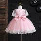 Temperament Girls Dress Skirt Lace Bow Dress Princess Skirt Round Neck Short Sleeve Lace Tutu Skirt Waist A-line Skirt Sweet Fairy Tale Skirt