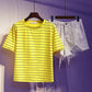 Fashion Summer T-shirt Set Loose Striped T-shirt Denim Short Two-piece Set Women Shorts Set Outfits
