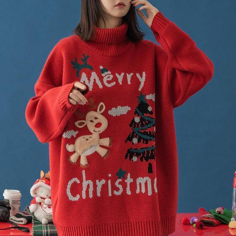 Autumn Winter  Women Fashion Sweater Casual Knitting Sweater Turtleneck  Pullovers Loose Casual Long Sleeve Sweater