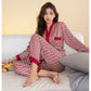 Women's Spring Autumn Red Pajamas Set Silk Long-sleeved V-neck Shirt Pants Two-piece Set Out Wear Large Size Loose Thin Homewear Luxurious Nightgowns