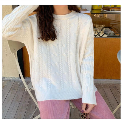 Ladies Knitted Sweater Twist Striped Pullover Women's Top Formal Wear Casual Autumn And Winter Loose Lazy Korean Student Sweatshirt