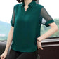Chiffon Shirt 2022 Summer Black Short-sleeved V-neck Top Cover Belly Plus Size Women's Korean Mesh Blouses V Neck Lapel Tops Pullover Blouse Shirts
