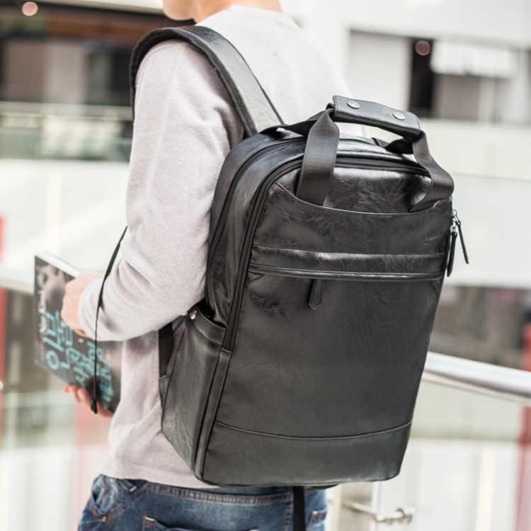 Men Backpack School Bags Knapsack Male Daypack Travel Camputer Bag Vintage Genuine Leather Rucksack