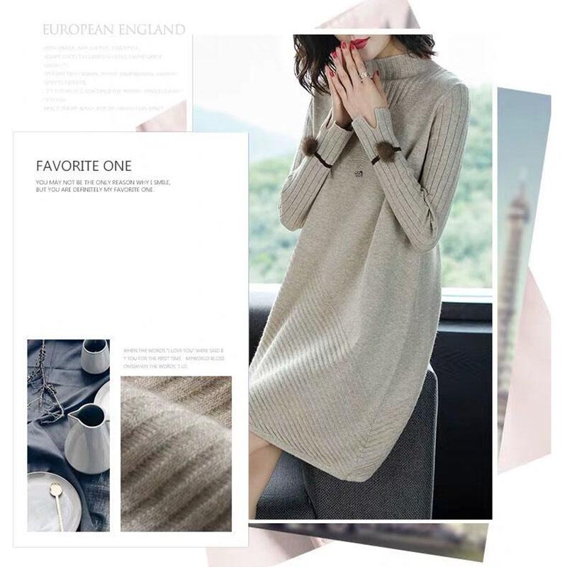 Autumn and Winter Long Thick A-line Knitted Dress Women Loose Pullover Sweater Dress Bottoming Wool Sweater