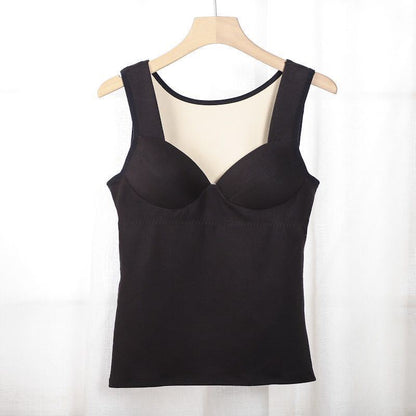 Comes with Chest Pad Thermal Underwear Ladies Plus Velvet Thickening Winter Seamless Body Shaping Bottoming Vest Without Underwear