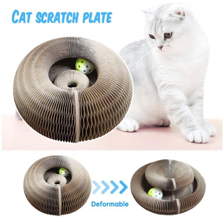 Round Cats Scratching Board with Toy Bell Ball Pet Supply Kitten Toy Folding Corrugated Cats Nest Magic Organ Cats Scratch Board