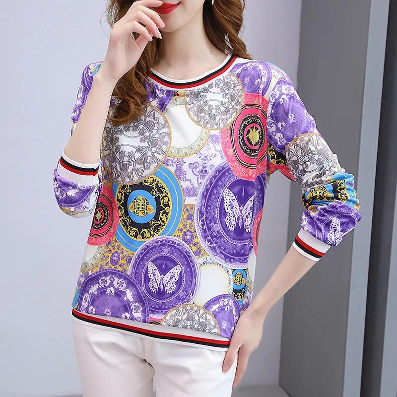 Women's Floral Loose Top Bottoming Shirt Spring and Autumn Mother Long-sleeved T-shirt