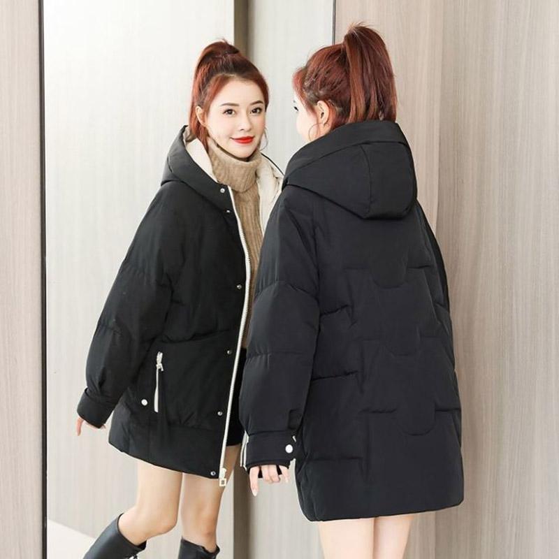 Winter Down Jacket Korean Version Loose Solid Color Cotton Jacket Ladies Mid-length Hooded Down Jacket