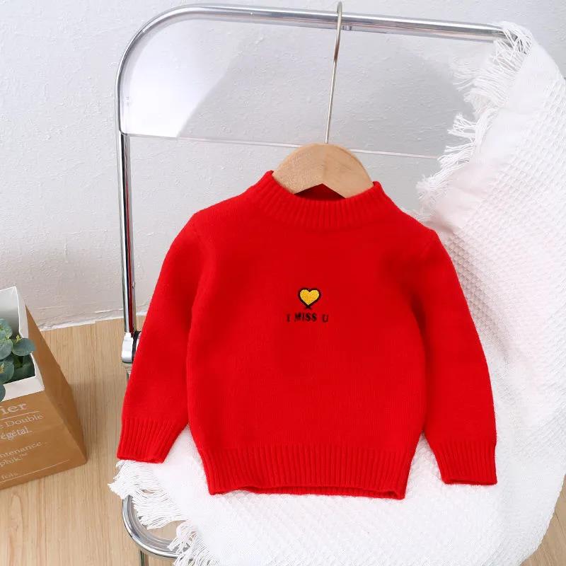 Children's Sweater with Cashmere Solid Color Pullover Letter Little Children's Clothing Girl Baby Sweater One Piece Cashmere